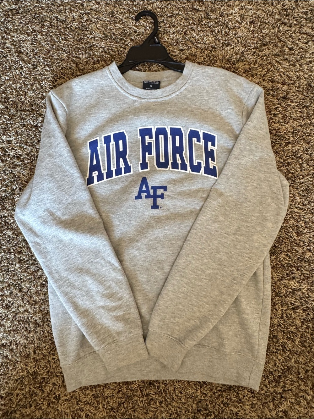 Colosseum Gray Crewneck Sweatshirt with Blue AIR FORCE Lettering